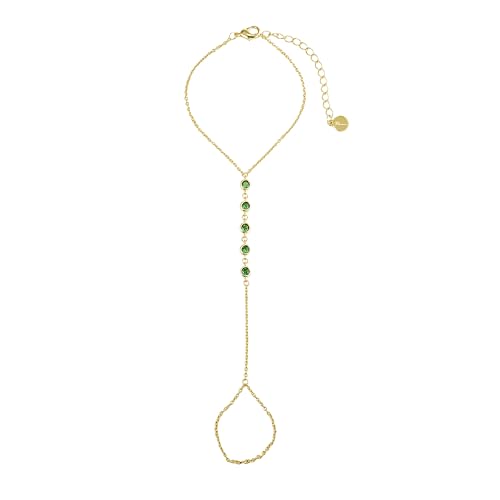Emerald Green Hand Chain Bracelet in 14k Gold