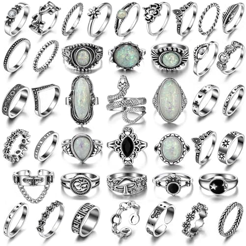 42 Pcs Vintage Silver Stackable Knuckle Ring Set