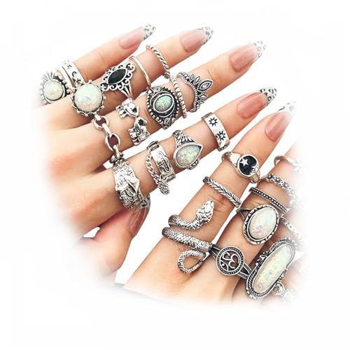 42 Pcs Vintage Silver Stackable Knuckle Ring Set