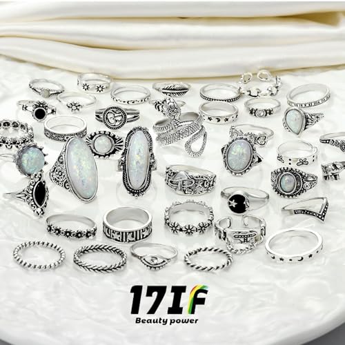 42 Pcs Vintage Silver Stackable Knuckle Ring Set