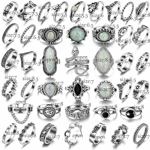 42 Pcs Vintage Silver Stackable Knuckle Ring Set