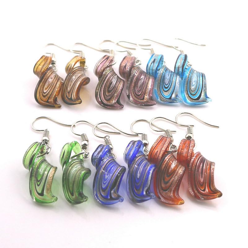 Handmade Geometric Glass Earrings and Necklace Set - Blue