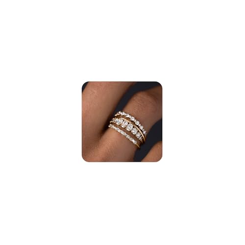 Dainty Stackable Gold Rings with Cubic Zirconia
