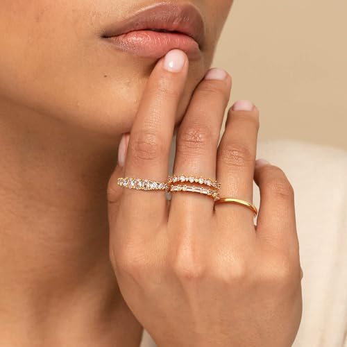 Dainty Stackable Gold Rings with Cubic Zirconia