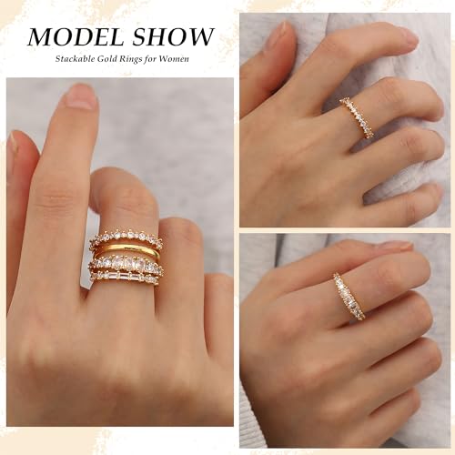 Dainty Stackable Gold Rings with Cubic Zirconia