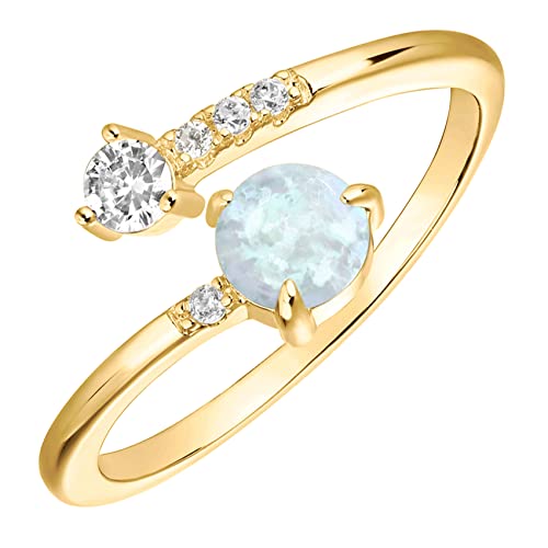 Gold Plated Adjustable White Opal Stacking Rings