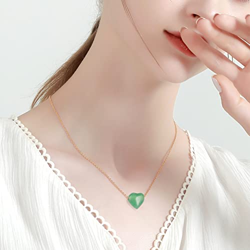 18k Gold Jade Heart Pendant Necklace for Women