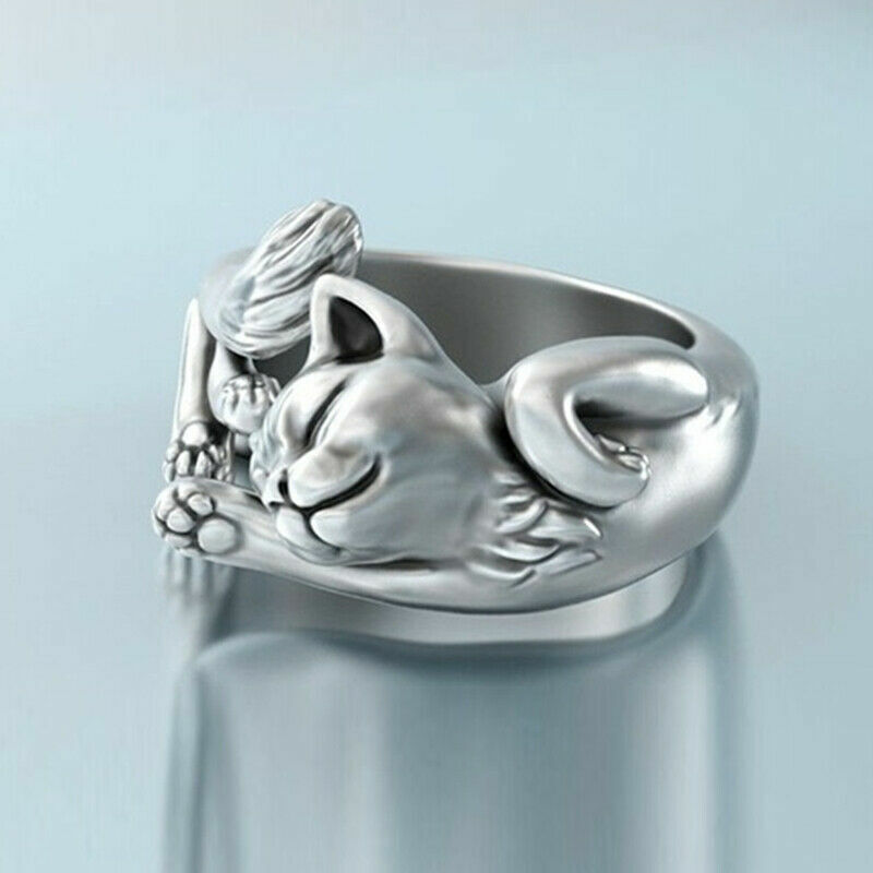 925 Silver Plated Cat-Shaped Ring for Women