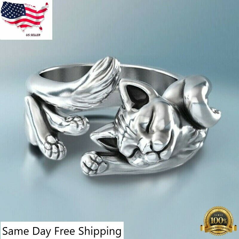 925 Silver Plated Cat-Shaped Ring for Women