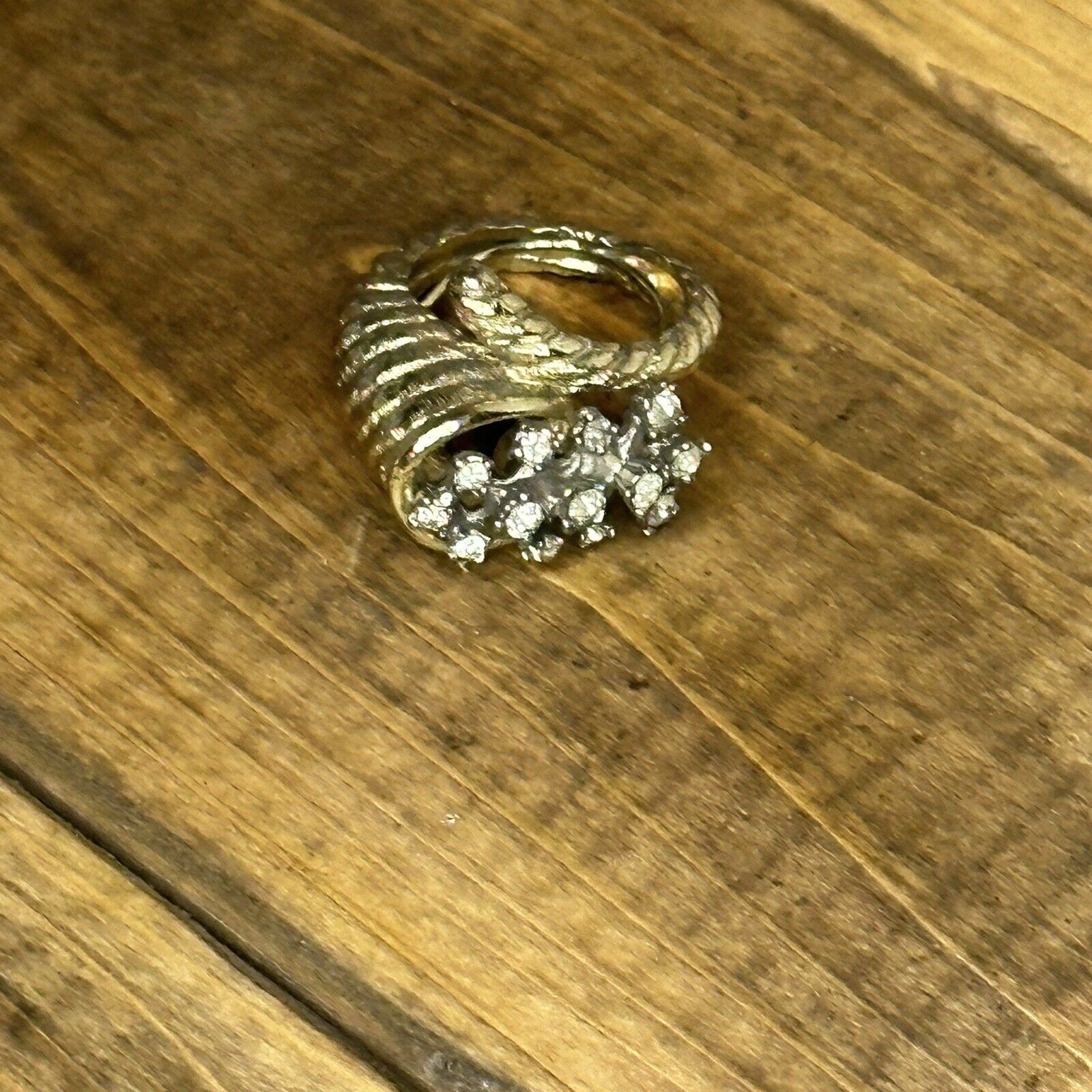Rhinestone-Embellished Gold Tone Size 8 Ring