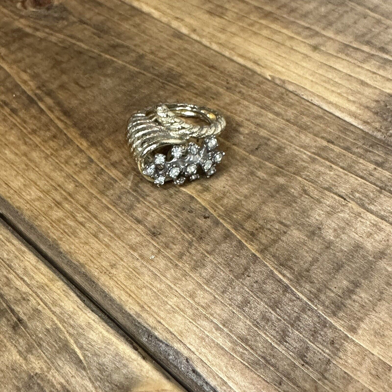 Rhinestone-Embellished Gold Tone Size 8 Ring
