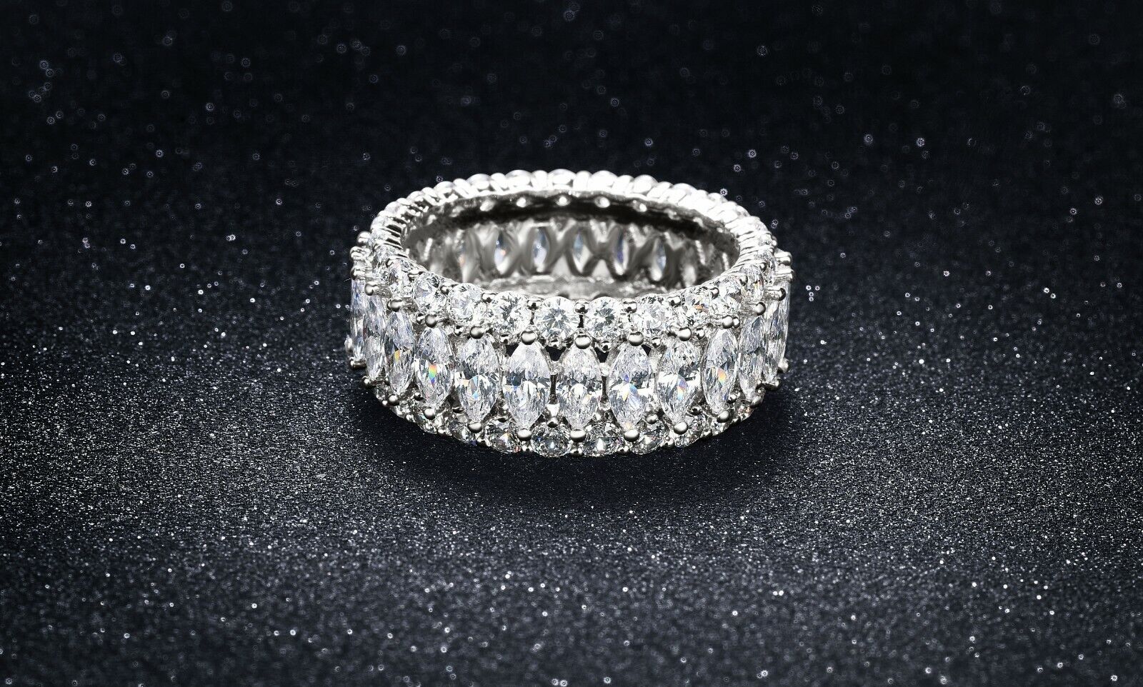 925 Sterling Silver CZ Princess Cut Eternity Ring