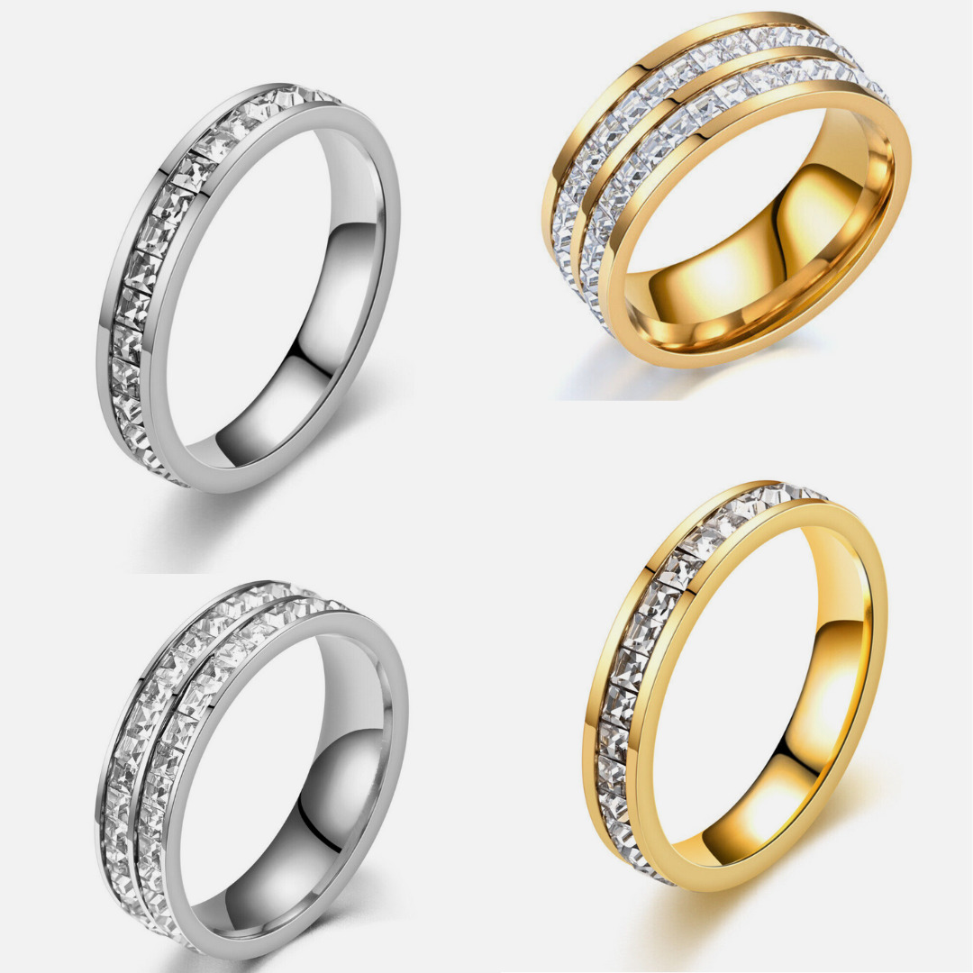 Unisex Stainless Steel CZ Ring Band for Weddings