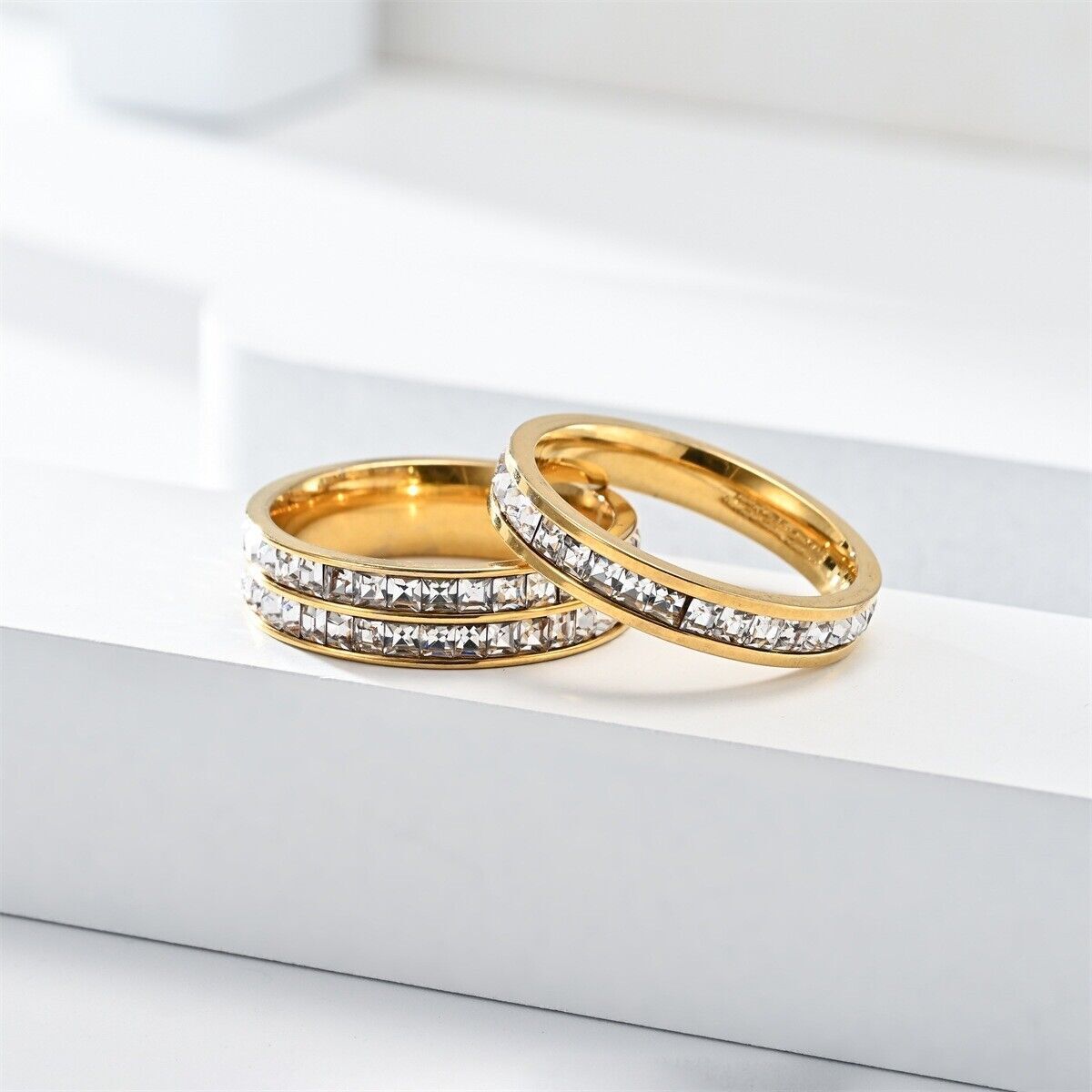 Unisex Stainless Steel CZ Ring Band for Weddings