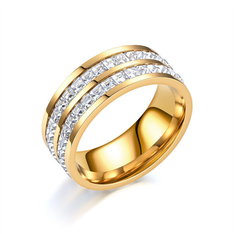 Unisex Stainless Steel CZ Ring Band for Weddings