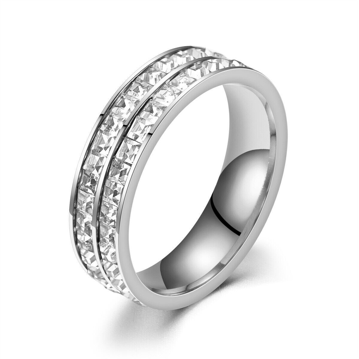 Unisex Stainless Steel CZ Ring Band for Weddings