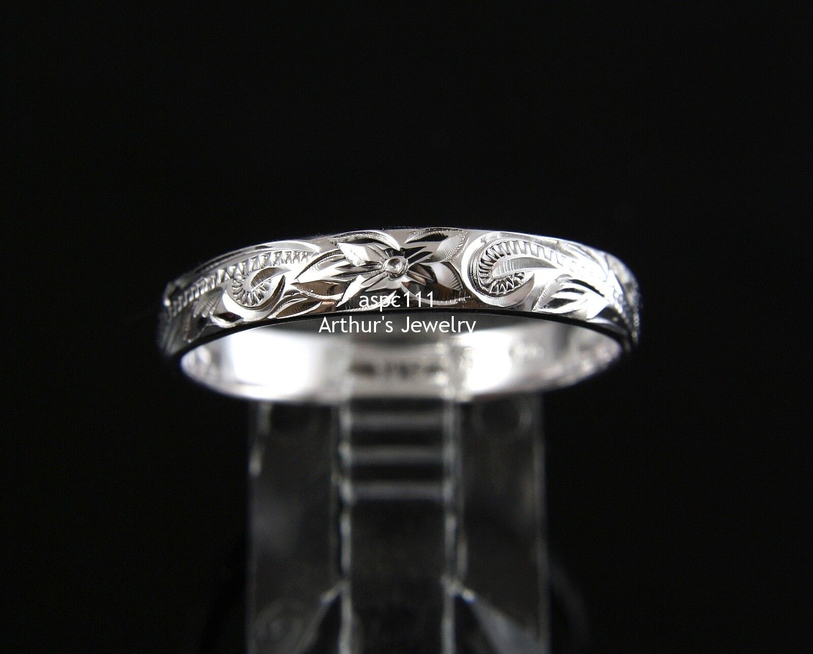 Hawaiian Plumeria Sterling Silver Scroll Band Ring