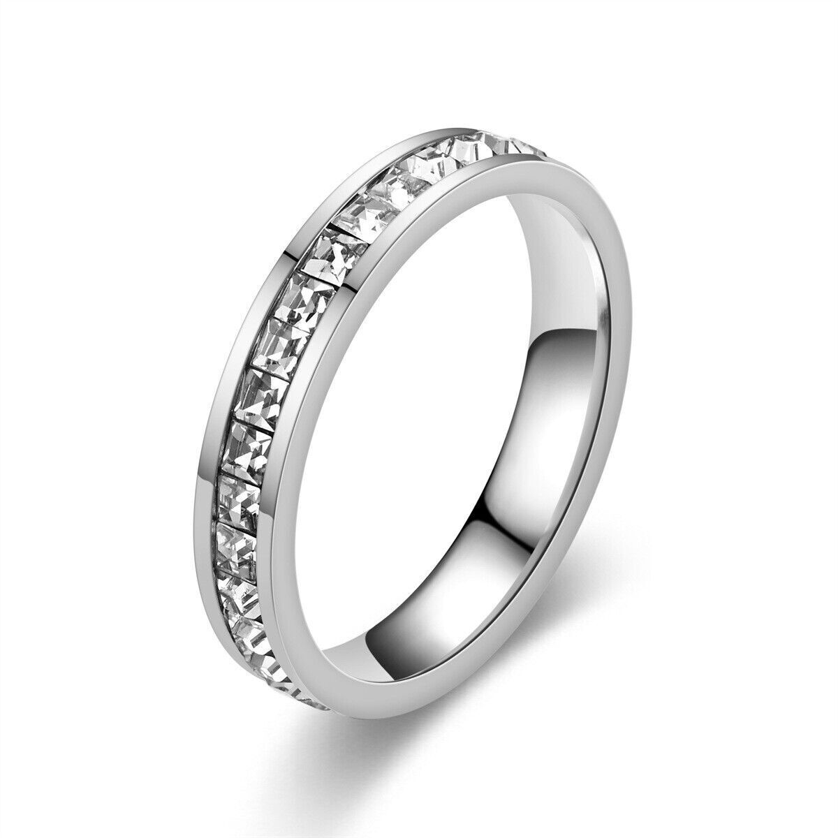Unisex Stainless Steel CZ Ring Band for Weddings