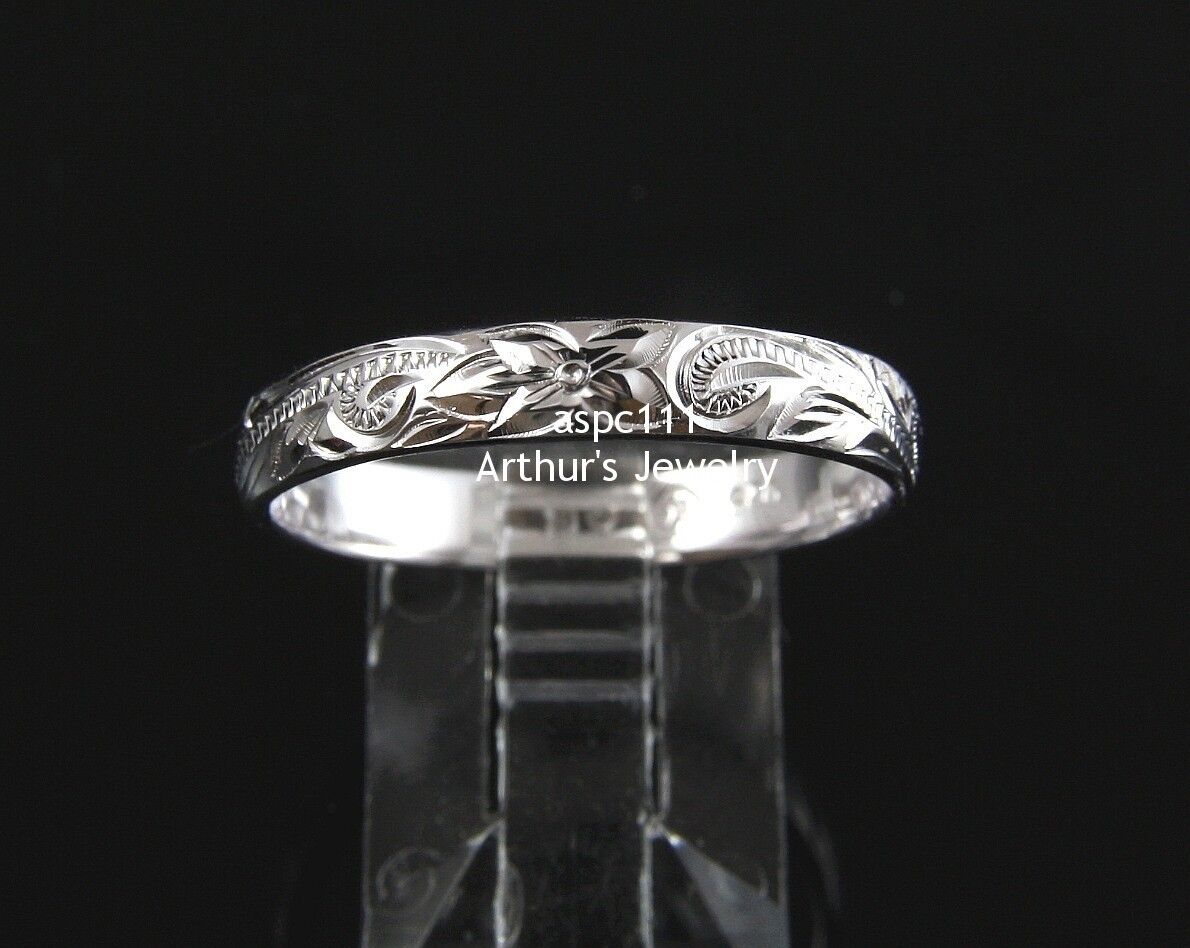 Hawaiian Plumeria Sterling Silver Scroll Band Ring