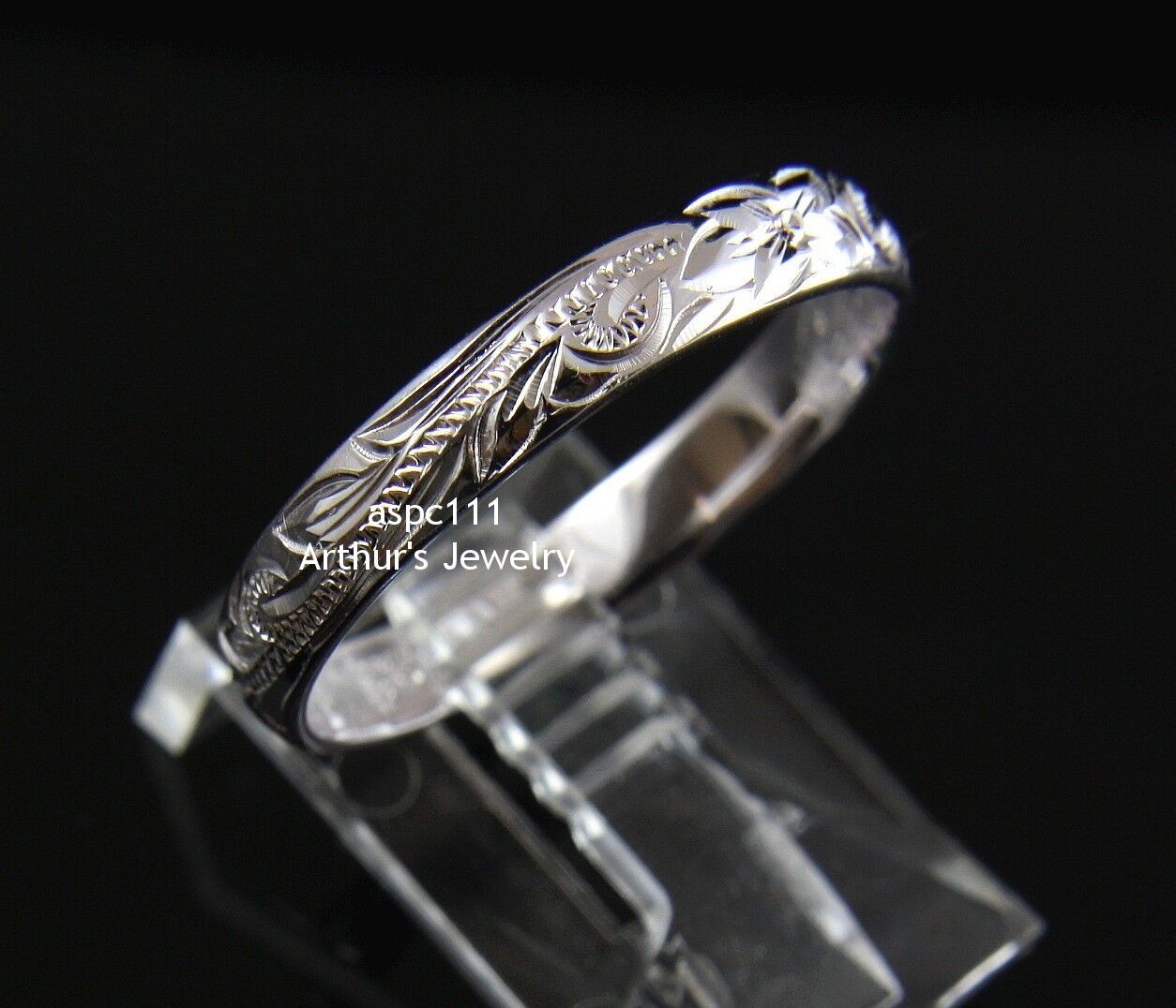 Hawaiian Plumeria Sterling Silver Scroll Band Ring