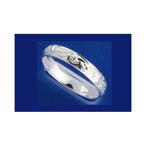 Hawaiian Plumeria Sterling Silver Scroll Band Ring
