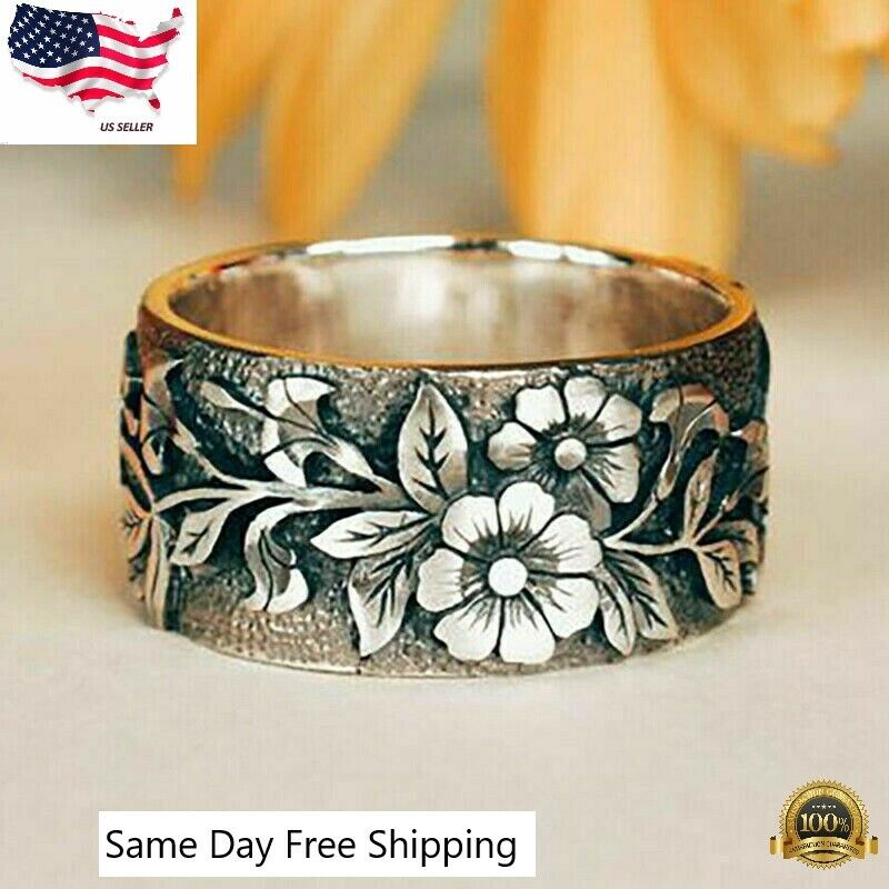 Silver Plated Flower Rings for Women, Sizes 5-10