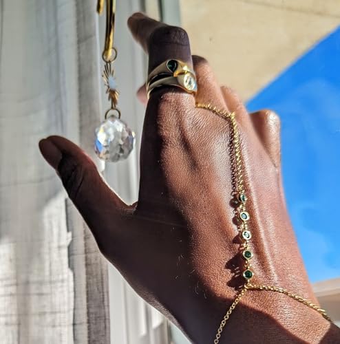 Emerald Green Hand Chain Bracelet in 14k Gold