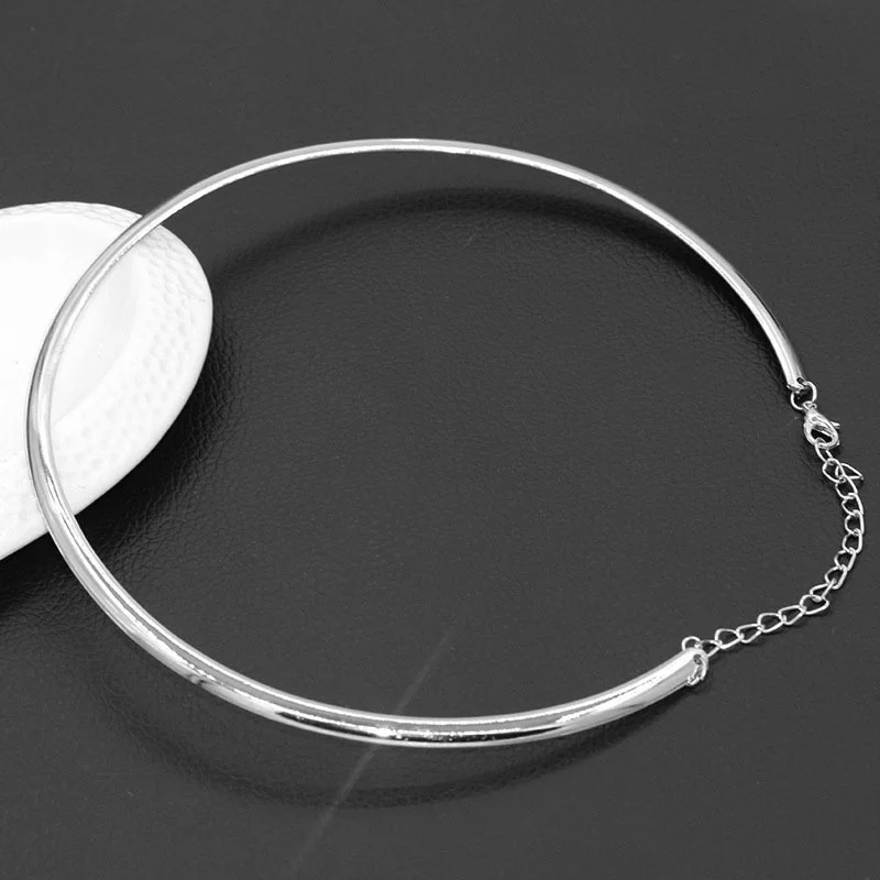 Silver Circle Torque Collar Necklace - Statement Jewelry