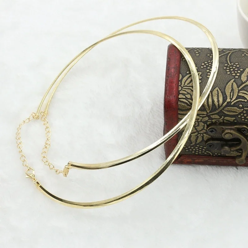 Silver Circle Torque Collar Necklace - Statement Jewelry