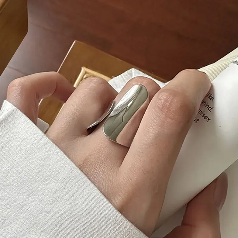 Geometric Silver Statement Wide Rings for Women