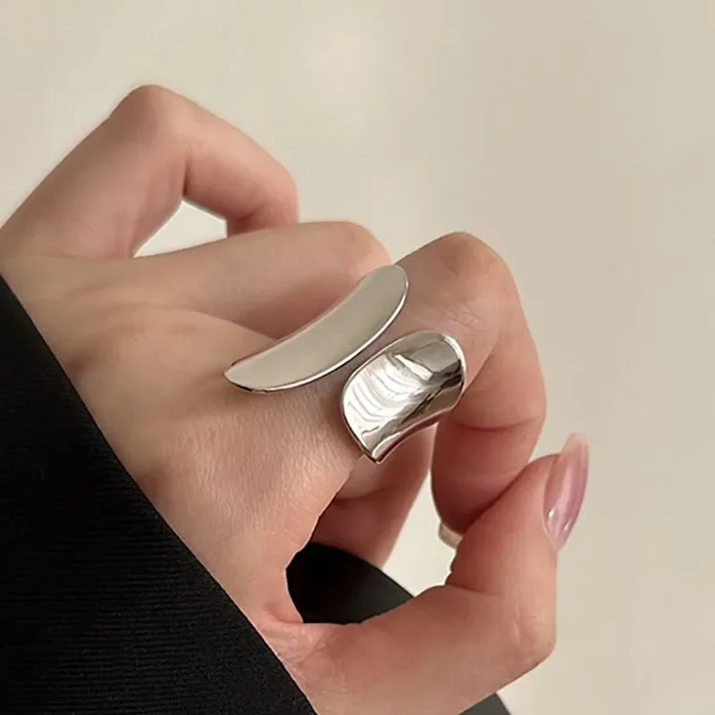 Geometric Silver Statement Wide Rings for Women