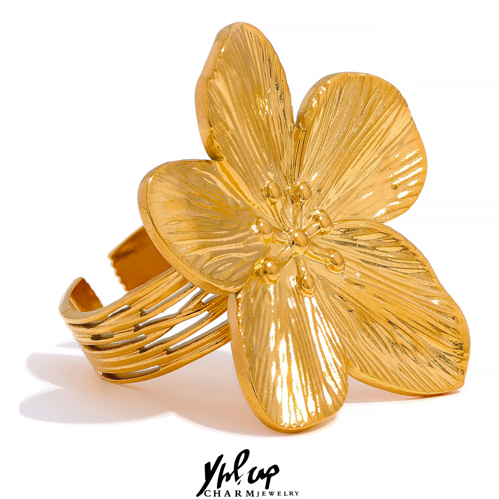 18K Gold Color Flower Open Ring for Women