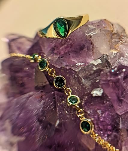 Emerald Green Hand Chain Bracelet in 14k Gold