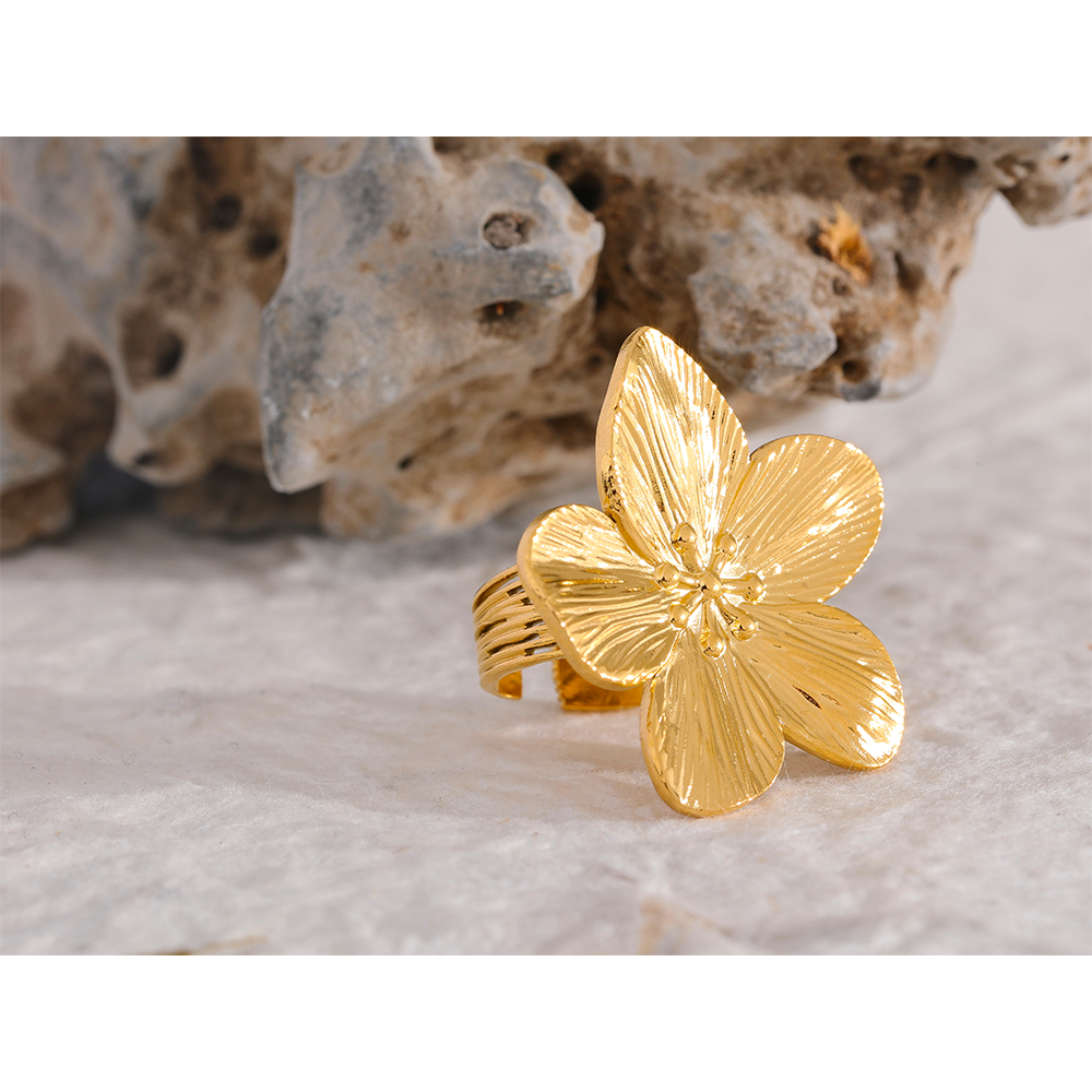 18K Gold Color Flower Open Ring for Women