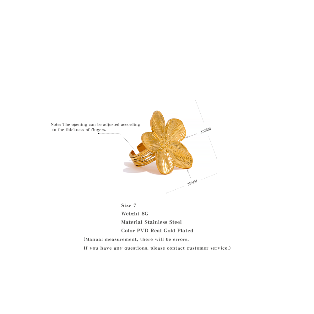 18K Gold Color Flower Open Ring for Women