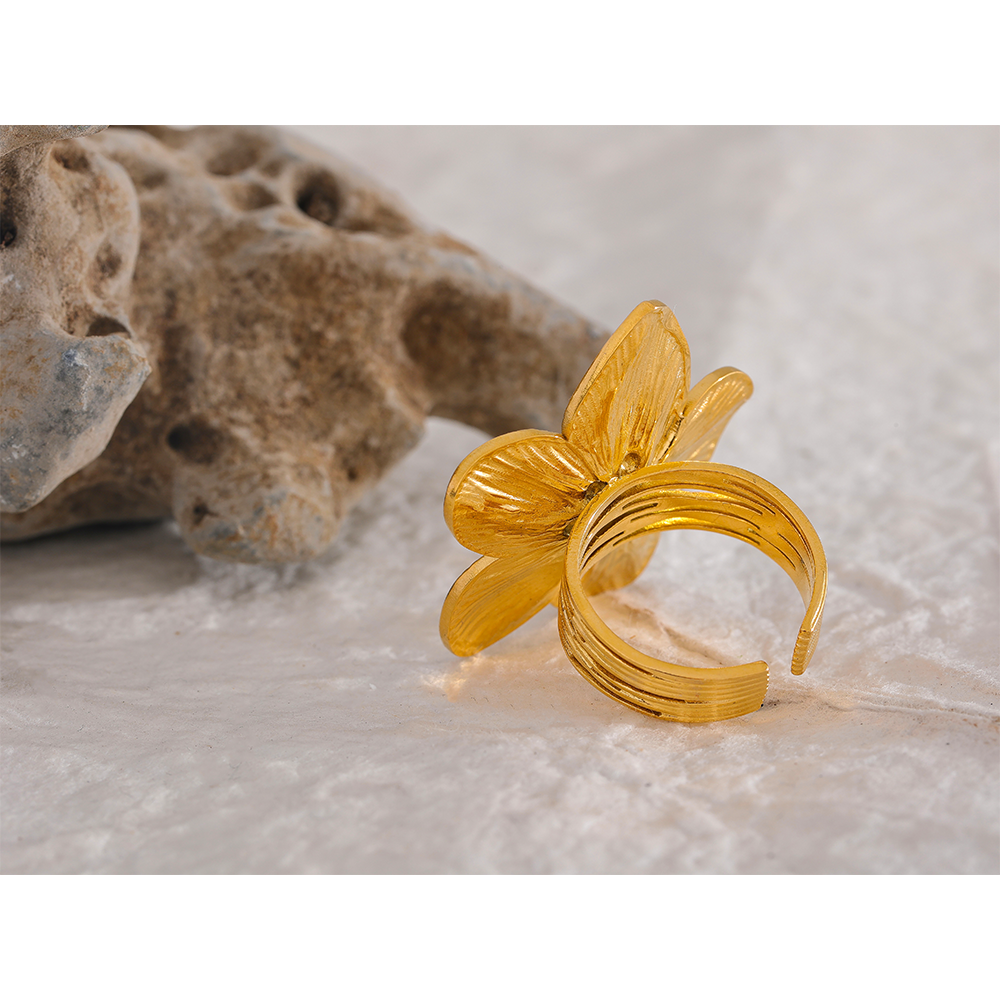 18K Gold Color Flower Open Ring for Women