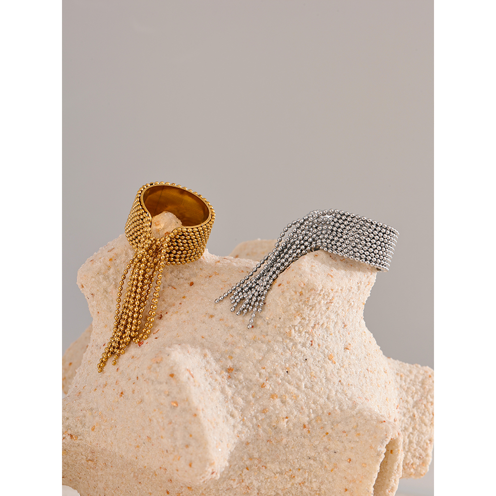 Stylish Adjustable Stainless Steel Tassel Finger Ring