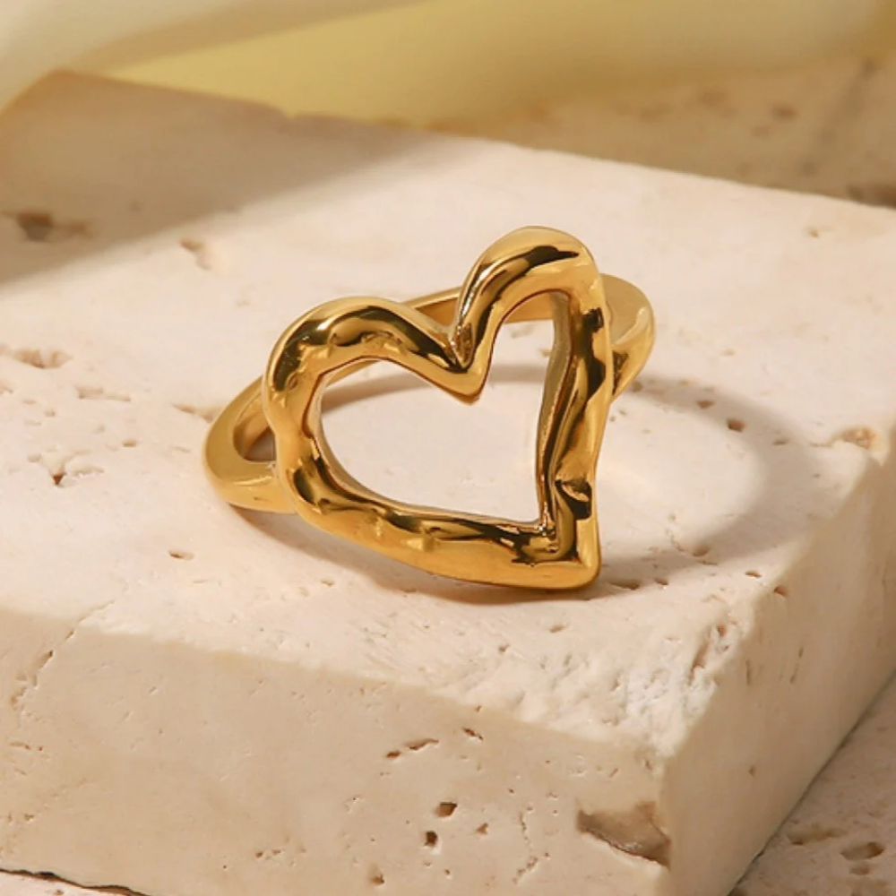 Gold Love Heart Stainless Steel Statement Rings