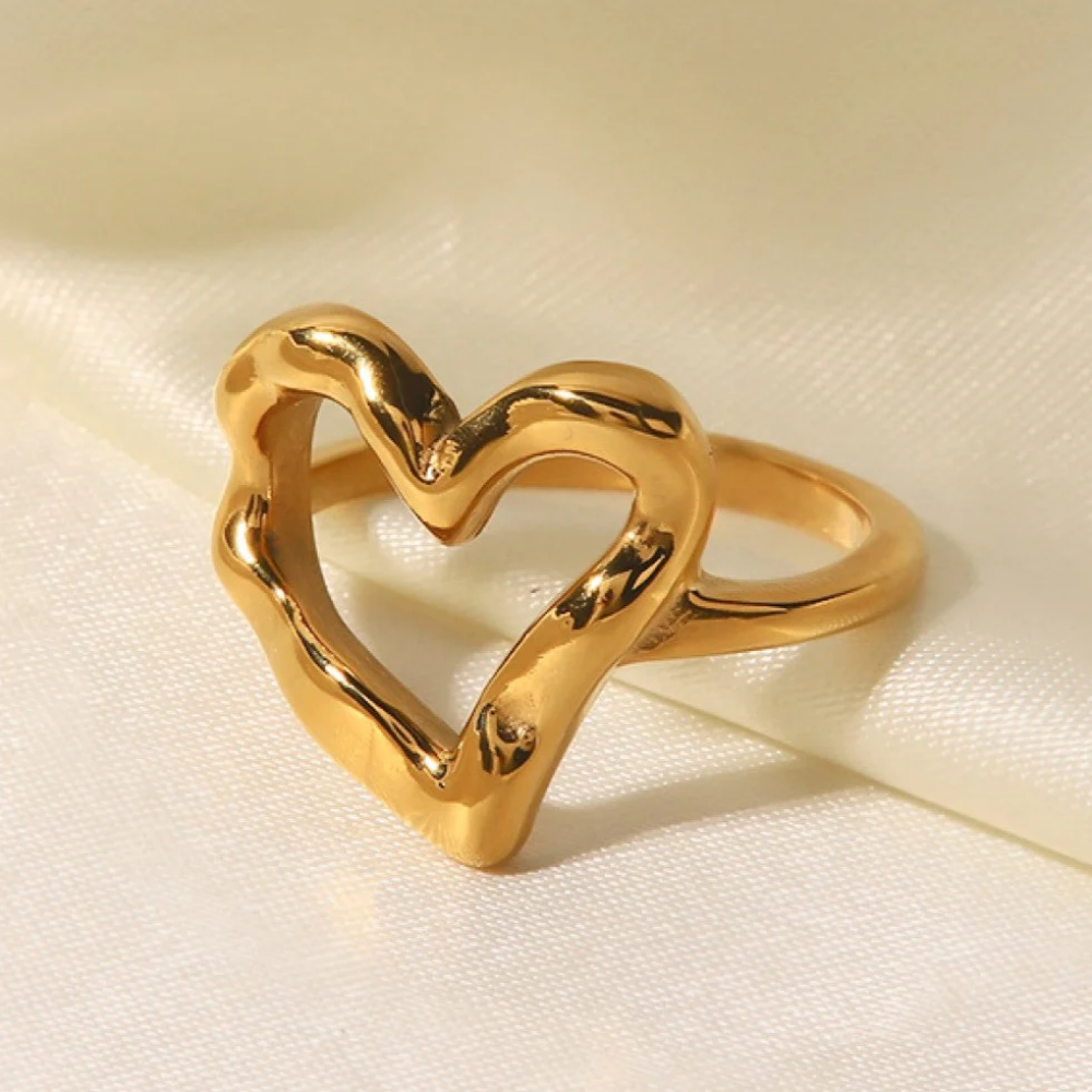 Gold Love Heart Stainless Steel Statement Rings
