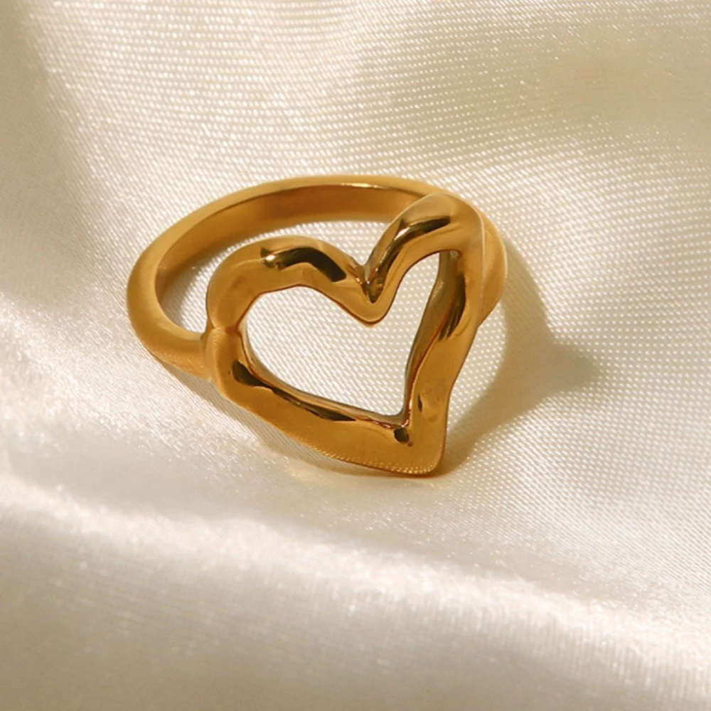 Gold Love Heart Stainless Steel Statement Rings