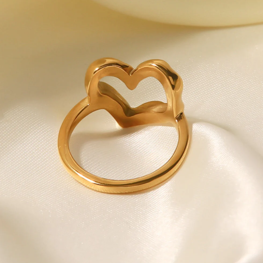 Gold Love Heart Stainless Steel Statement Rings