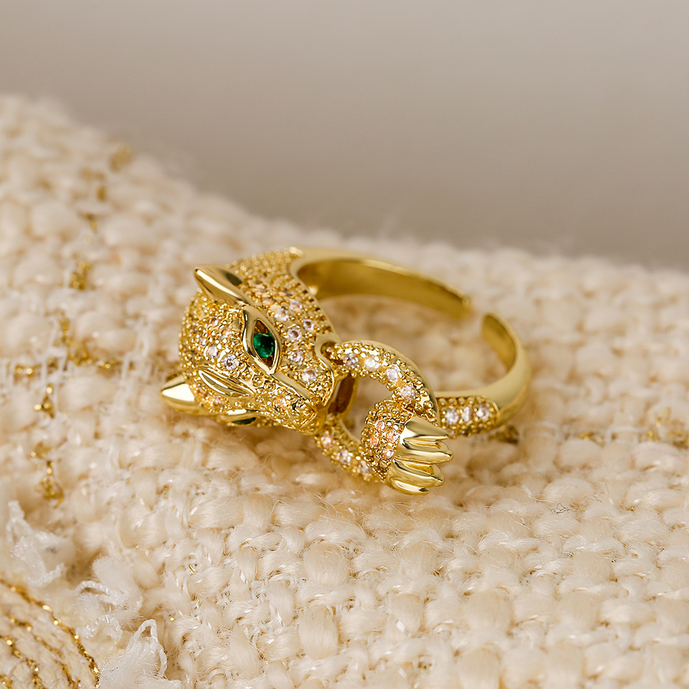Gold Leopard Open Ring with Zircon Gemstone