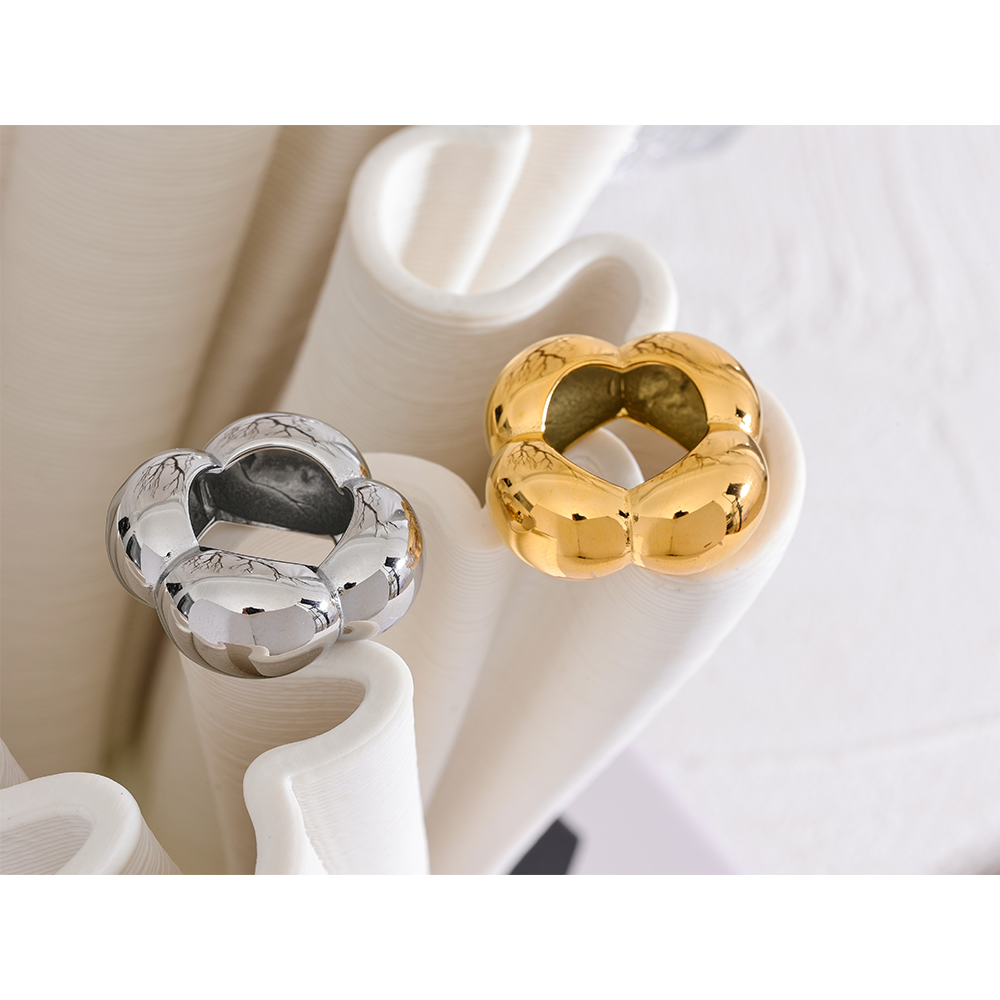 Hollow Flower Stainless Steel Statement Ring for Women