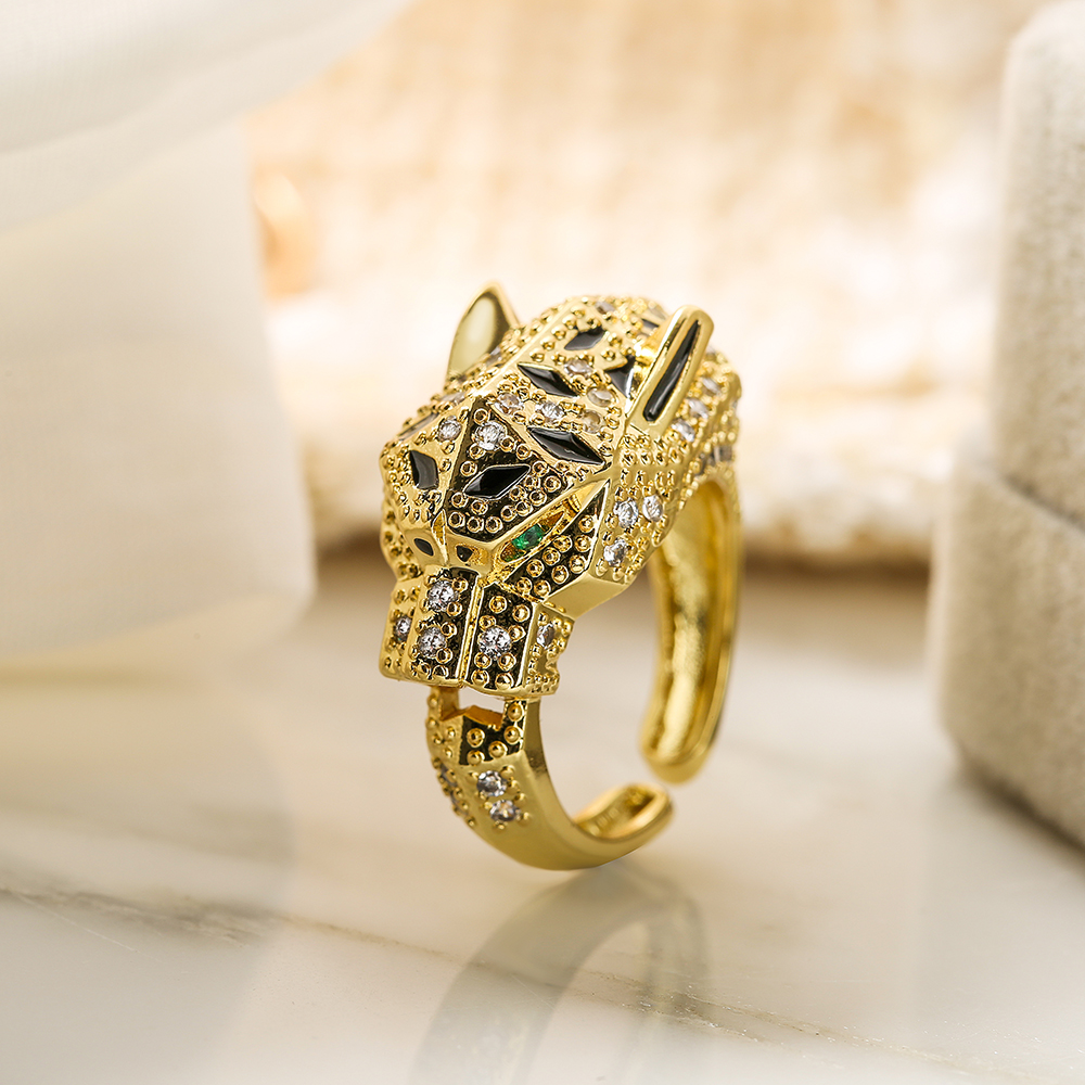 Gold Leopard Open Ring with Zircon Gemstone