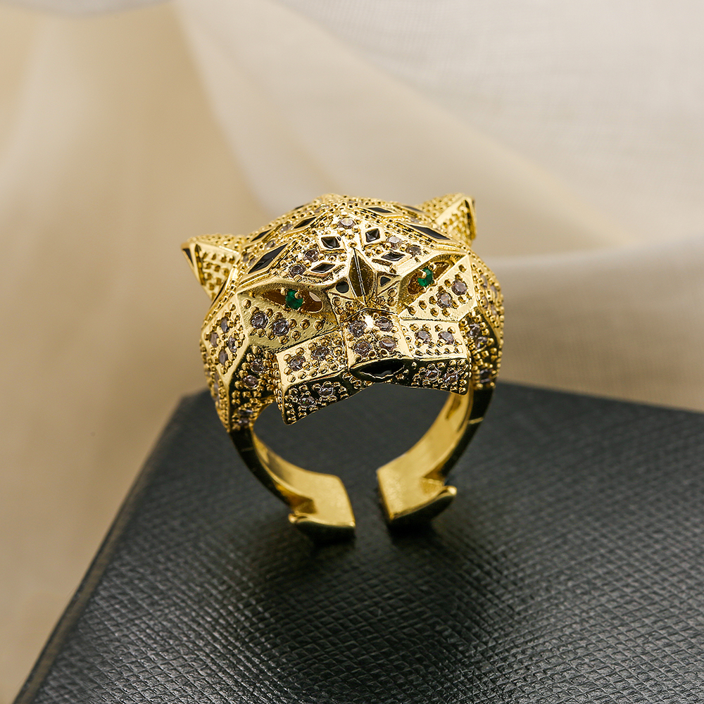 Gold Leopard Open Ring with Zircon Gemstone