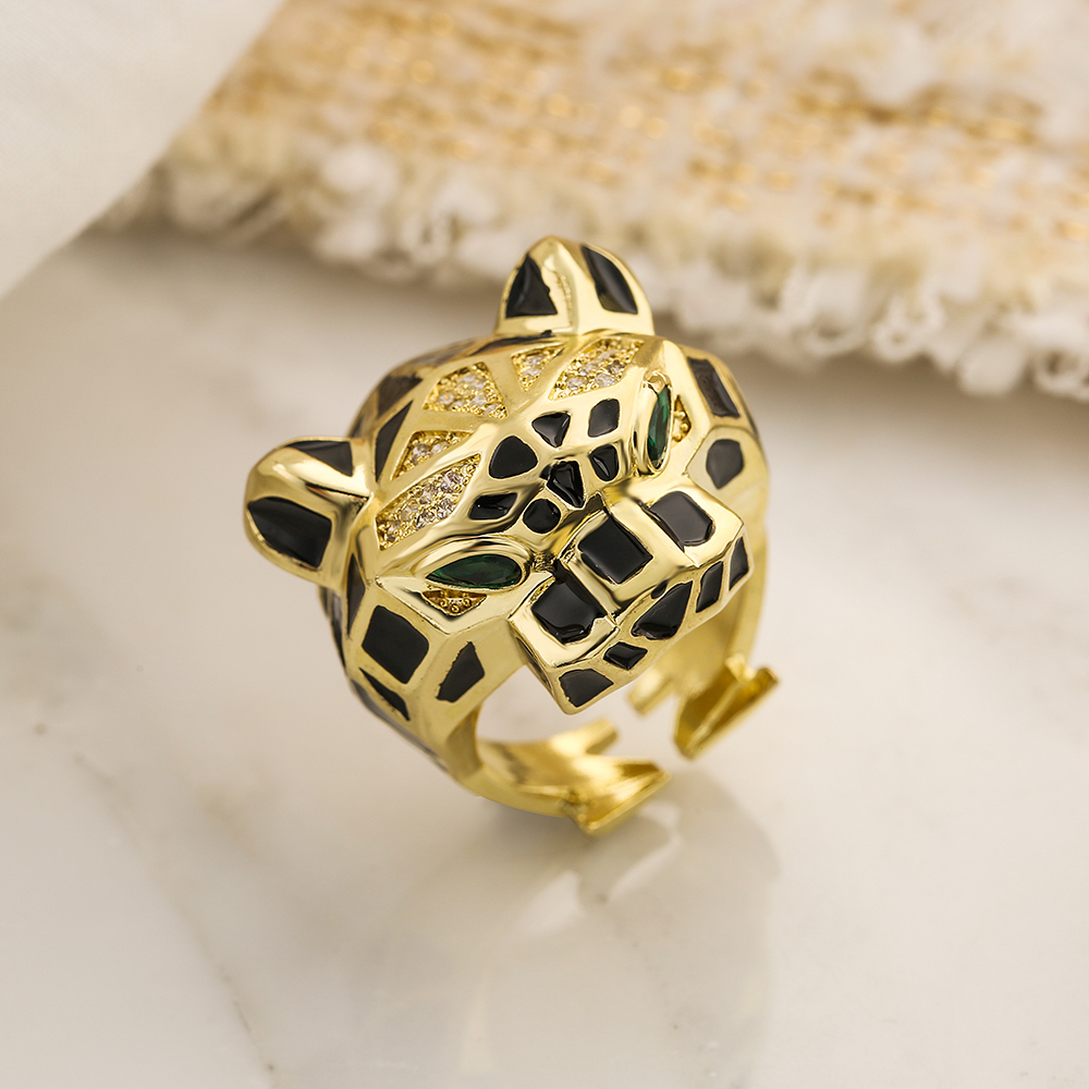 Gold Leopard Open Ring with Zircon Gemstone