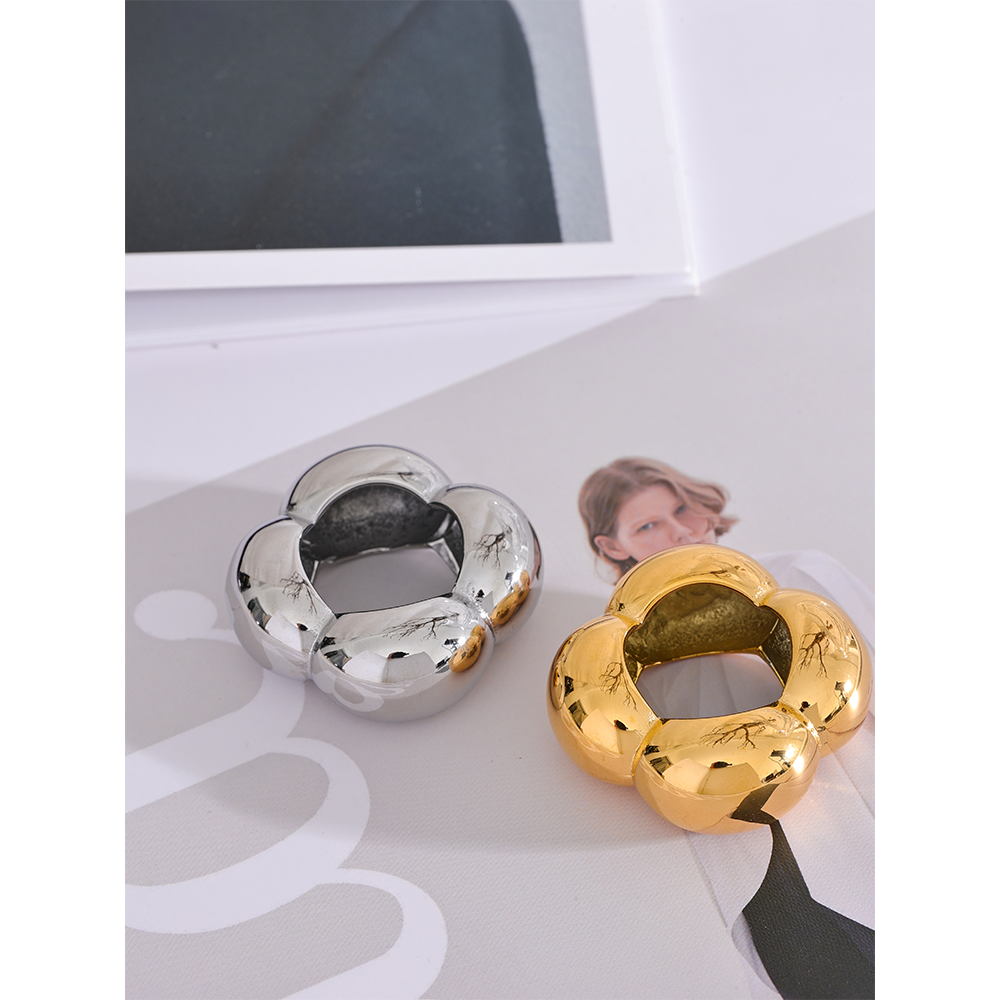 Hollow Flower Stainless Steel Statement Ring for Women