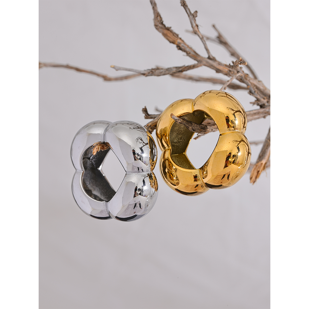 Hollow Flower Stainless Steel Statement Ring for Women