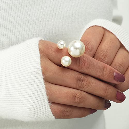 Adjustable Pearl Cluster Stacking Ring for Women