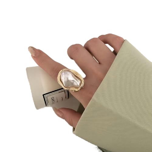 Bold Retro Pearl Ring – Adjustable Statement Jewelry